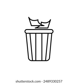 Trash can with paper vector icon. simpel flat black trendy style illustration for web and app on white background..eps