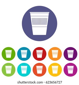 Trash can with pedal icons set in circle isolated flat vector illustration