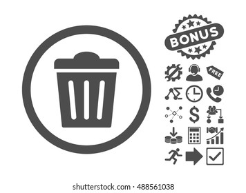 Trash Can pictograph with bonus pictures. Vector illustration style is flat iconic symbols, gray color, white background.