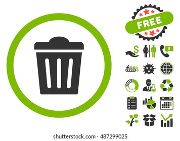 Trash Can pictograph with free bonus clip art. Vector illustration style is flat iconic bicolor symbols, eco green and gray colors, white background.