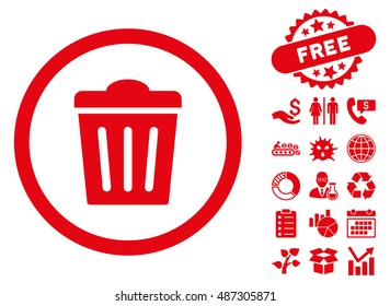 Trash Can pictograph with free bonus elements. Vector illustration style is flat iconic symbols, red color, white background.