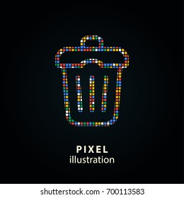 Trash can - pixel icon. Vector Illustration. Design logo element. Isolated on black background. It is easy to change to any color.