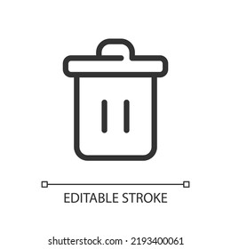 Trash can pixel perfect linear ui icon. Recycle bin. Garbage container. Online marketplace. GUI, UX design. Outline isolated user interface element for app and web. Editable stroke. Arial font used