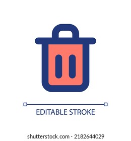 Trash can pixel perfect RGB color ui icon. Delete button. Recycle bin. Container. Simple filled line element. GUI, UX design for mobile app. Vector isolated pictogram. Editable stroke. Arial font used