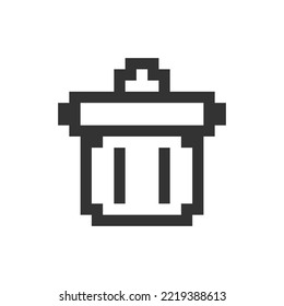 Trash can pixelated ui icon. Recycle bin. Garbage container. Dumpster management. Editable 8bit graphic element. Outline isolated vector user interface image for web, mobile app. Retro style