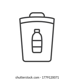 Mülltonne mit Plastikflaschensymbol auf weißem Hintergrund, Linienstil, Vektorgrafik