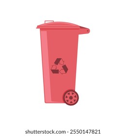 Trash can. Plastic garbage collection tank. A red trash can. A garbage recycling bin. Vector illustration isolated on a white background