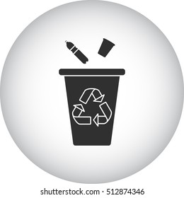Trash can for plastic recycle sign silhouette symbol icon on background