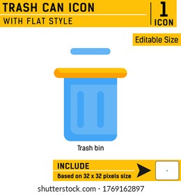 trash can premium icon. Vector simple with flat color style isolated on white background. Icon design template for website, mobile app, logo, print, project and more. Include based 32x32 pixels size