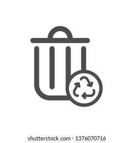 trash can with recycle arrows sign outline vector icon isolated on white background. recycle garbage bin sign icon