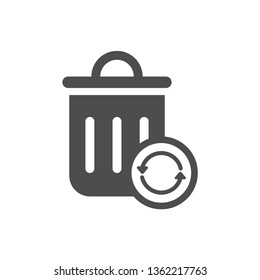 trash can with recycle arrows silhouette vector icon isolated on white background. recycle garbage bin sign icon