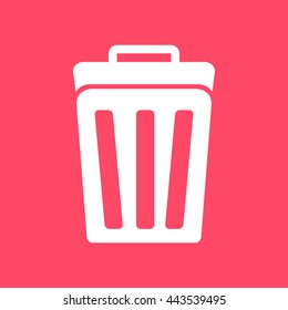 Trash Can, Recycle Bin, Dustbin white icon on magenta color background. Eps-10.