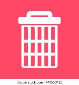 Trash Can, Recycle Bin, Dustbin white icon on magenta color background. Eps-10.
