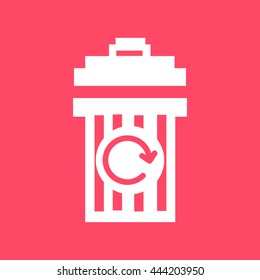 Trash Can, Recycle Bin, Dustbin white icon on magenta color background. Eps-10.