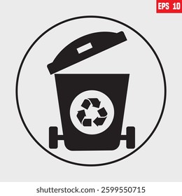 Trash can, recycle bin, garbage removal icons with recycle sign Isolated on white background. Vector illustration
