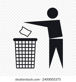 Trash can or recycle bin with human figure symbol, user interface. Vector illustration.