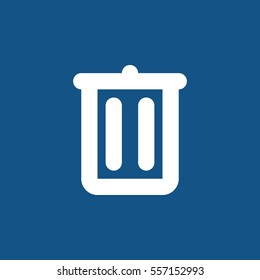 Trash can, recycle bin thick line icon, outline vector sign, linear simple white pictogram isolated on blue. Delete symbol, logo illustration