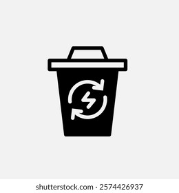 Trash can and recycle energy icon semi solid, free energy, ecology, renewable and green energy concept. Glyph icon.