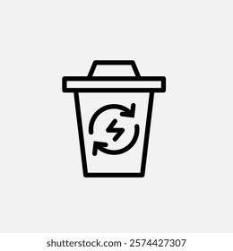 Trash can and recycle energy icon line, free energy, ecology, renewable and green energy concept. Linear and lineart icon.