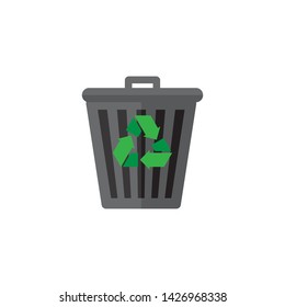 Trash can and recycle icon flat design vector illustration