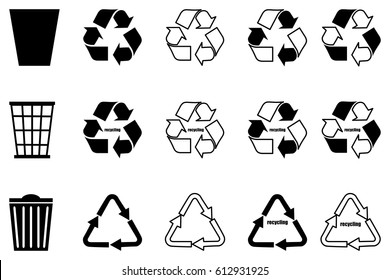 trash can, recycle icon, recycling set,