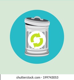 trash can with recycle sign flat design