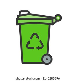Trash can and recycle symbol filled line flat icon