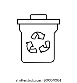 trash can with recycle symbol Icon in flat black line style, isolated on white background