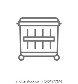 Trash can, recycling bin, dumpster, large garbage bin line icon.
