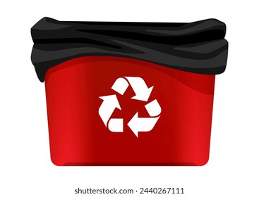 trash can red, rubbish bin with garbage bags, bucket for waste