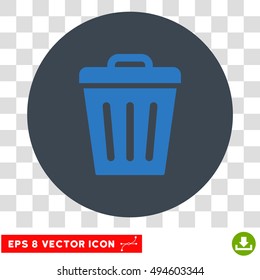 Trash Can round icon. Vector EPS illustration style is flat iconic bicolor symbol, smooth blue colors, transparent background.