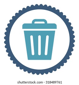 Trash Can round stamp icon. This flat vector symbol is drawn with cyan and blue colors on a white background.