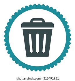 Trash Can round stamp icon. This flat vector symbol is drawn with soft blue colors on a white background.