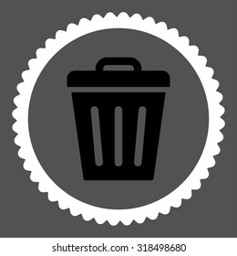 Trash Can round stamp icon. This flat vector symbol is drawn with black and white colors on a gray background.