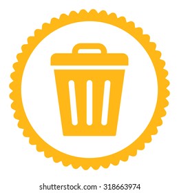 Trash Can round stamp icon. This flat vector symbol is drawn with yellow color on a white background.