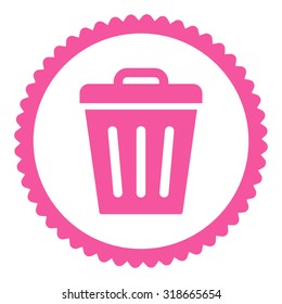 Trash Can round stamp icon. This flat vector symbol is drawn with pink color on a white background.