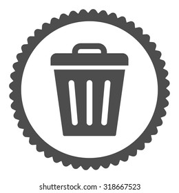 Trash Can round stamp icon. This flat vector symbol is drawn with gray color on a white background.