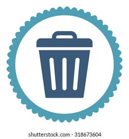 Trash Can round stamp icon. This flat vector symbol is drawn with cyan and blue colors on a white background.