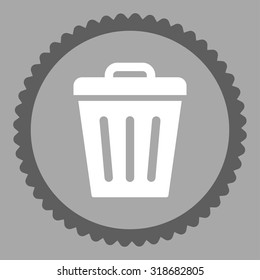 Trash Can round stamp icon. This flat vector symbol is drawn with dark gray and white colors on a silver background.