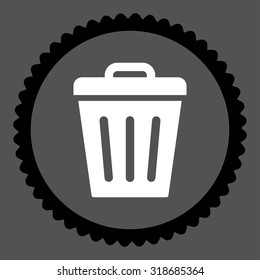 Trash Can round stamp icon. This flat vector symbol is drawn with black and white colors on a gray background.