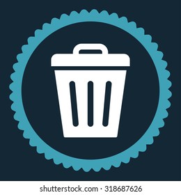 Trash Can round stamp icon. This flat vector symbol is drawn with blue and white colors on a dark blue background.