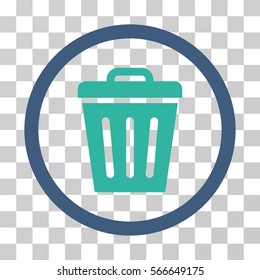 Trash Can rounded icon. Vector illustration style is flat iconic bicolor symbol inside a circle, cobalt and cyan colors, transparent background. Designed for web and software interfaces.