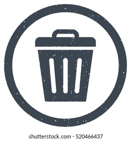 Trash Can rubber seal stamp watermark. Icon vector symbol with grunge design and corrosion texture. Scratched smooth blue ink emblem on a white background.