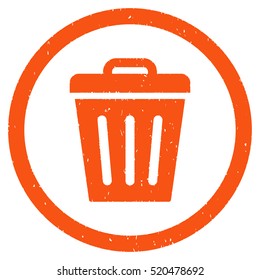 Trash Can rubber seal stamp watermark. Icon vector symbol with grunge design and dirty texture. Scratched orange ink sign on a white background.