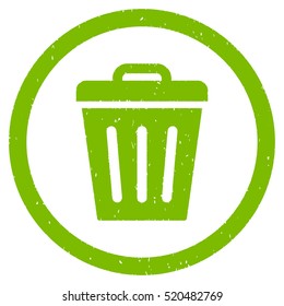 Trash Can rubber seal stamp watermark. Icon vector symbol with grunge design and dirty texture. Scratched eco green ink emblem on a white background.