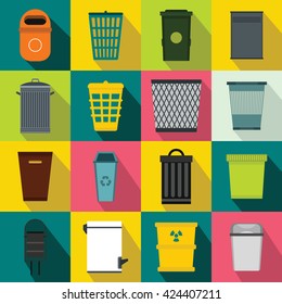 Trash can set. Flat illustration of dustbin or trash can icons vector for web design