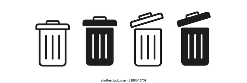 Trash can set icon. Open lid, closed, bin, throw away, rubbish, garbage, litter, clean environment, recycling, recycle. Business concept. Vector line icon for Business and Advertising.