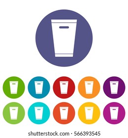 Trash can set icons in different colors isolated on white background