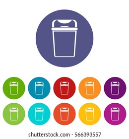 Trash can set icons in different colors isolated on white background