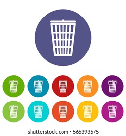 Trash can set icons in different colors isolated on white background
